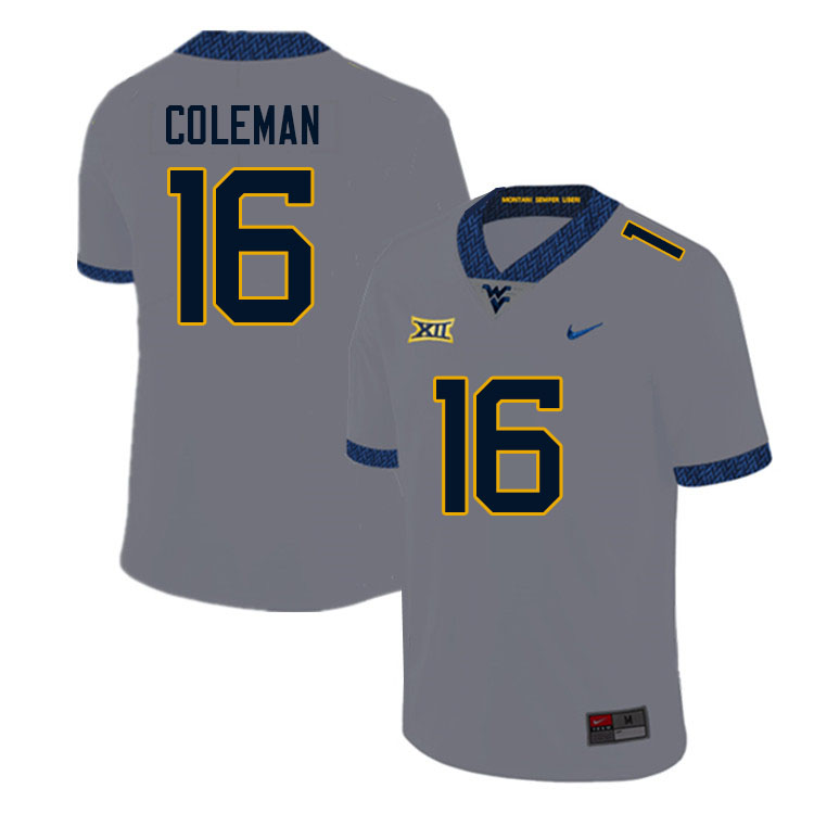 Men #16 Caleb Coleman West Virginia Mountaineers College Football Jerseys Sale-Gray